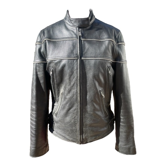 Motorcycle Black Leather Jacket - Picture 1 of 14